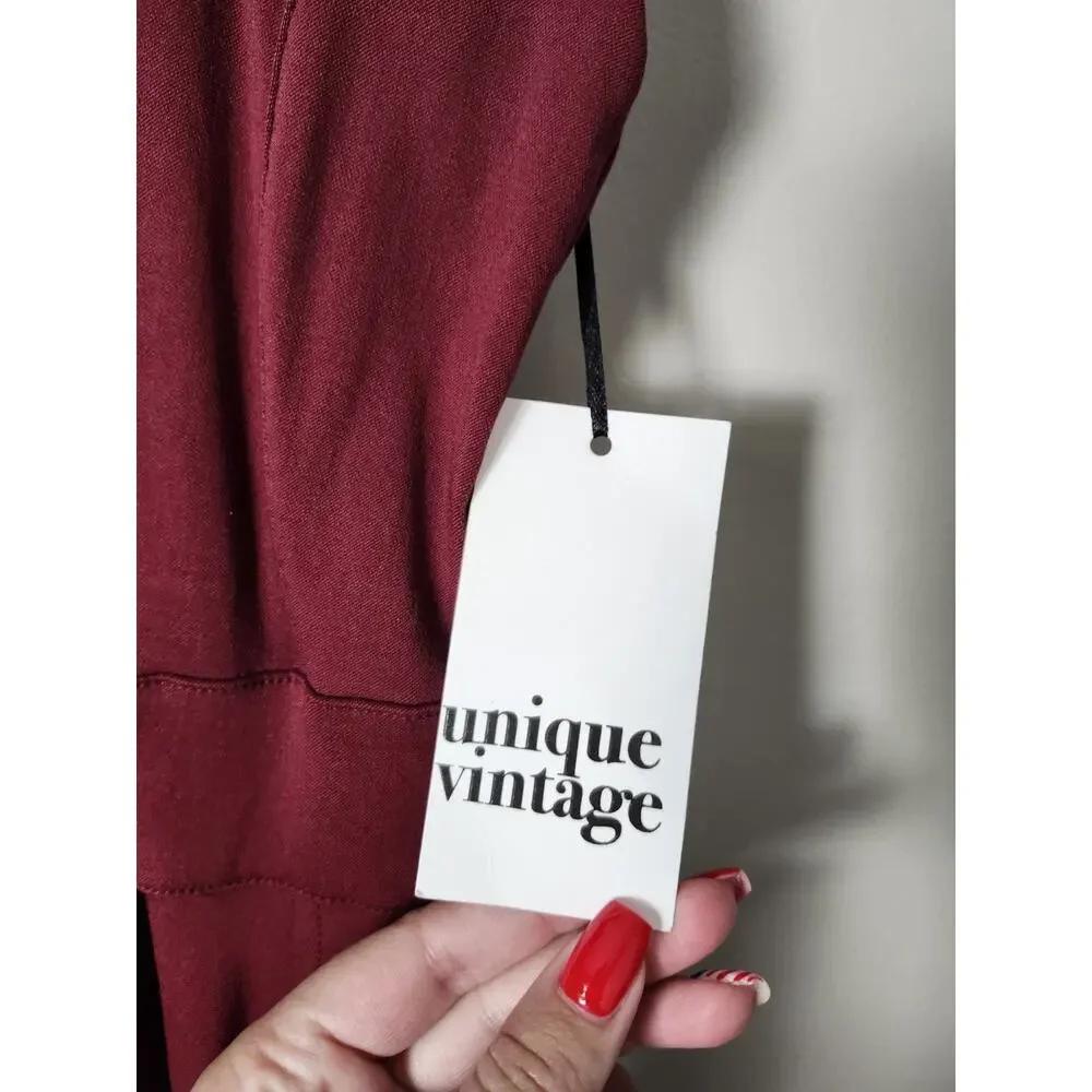 Unique Vintage‎ Corset Midi Dress Plus Size 1X/ 16 Burgundy Lace Up Boning